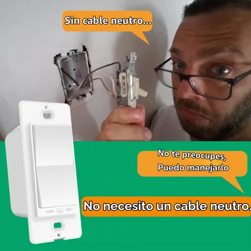Vista 2 de Interruptor Inteligente Zigbee sin Neutro Requerido Interruptor de Luz Inteligente de Paleta Basculante de 1 Canal Compatible con Alexa