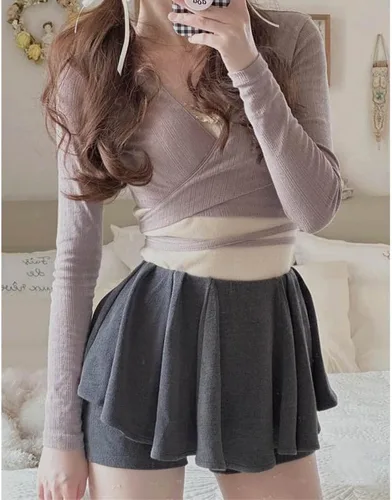 Vista 5 de Y2k Tops Balletcore Ropa estética de manga larga para mujer, ropa sexy de coquette