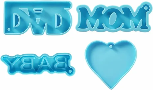 Vista 11 de 1 molde de resina epoxi con letras de mamá papá, moldes de silicona para colgantes de corazón, molde de fundición para herramientas de fabricación