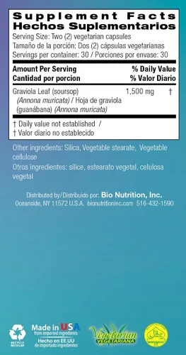 Vista 7 de Graviola Guanábana 60 Cápsulas Vegetarianas Suplemento a base de hierbas sin gluten