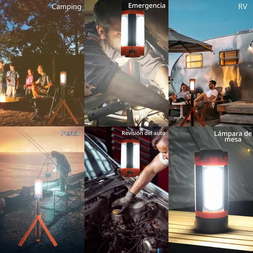 Vista 7 de Luces de campamento, linterna LED recargable portátil con 5 modos de iluminación, luz telescópica con luz de trabajo trípode, linterna desmontable