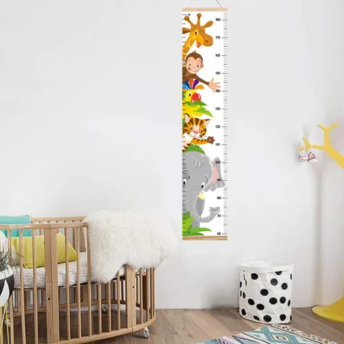 Vista 5 de Tabla de crecimiento de animales para niños, tabla de altura del bebé, reglas de medición de altura de lienzo para niños y niñas (animales 1)