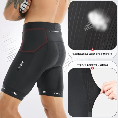 Vista 3 de X-TIGER Pantalones cortos de ciclismo para hombre con acolchado 5D para hombre, pantalones cortos de ciclismo de carretera de montaña, UPF 50+