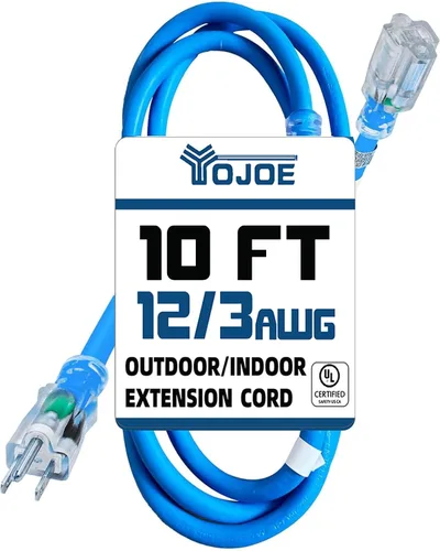 Vista 13 de YOJOE Extensión de cable para interiores y exteriores con extremo iluminado, cable resistente de 3 puntas 15A a prueba de inclemencias del tiempo