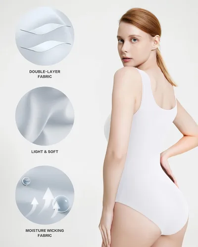 Vista 2 de ALGALAROUND Body sin mangas para mujer, cuello redondo, sin mangas, con doble forro