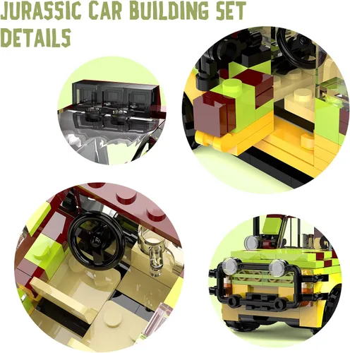 Vista 2 de Tenhorses Jurassic - Juego de construcción de autos de dinosaurio World Off-Road de película jurásica, juguetes de ladrillo (309 piezas), regalos