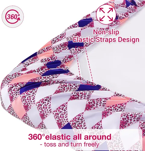 Vista 2 de Softan Juego de sábanas tamaño matrimonial con estampado geométrico de rombos y leopardo, sábanas bajeras de microfibra con bolsillo profundo de 15