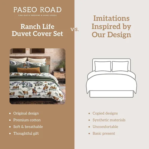 Vista 7 de Paseo Road Ranch Life Western Bedding - Juego de funda de edredón de algodón de 2 piezas, tamaño individual, estampado verde de cuernos largos