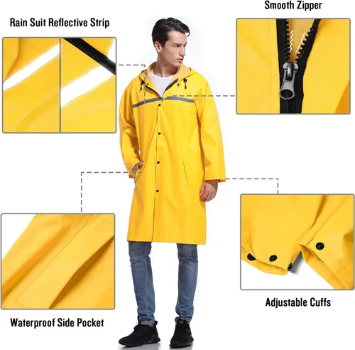 Vista 3 de Chaqueta de lluvia de seguridad larga con capucha para hombre, impermeable, poncho de emergencia