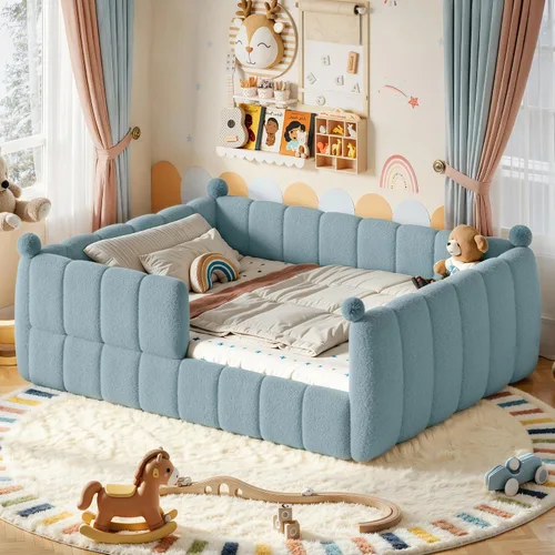 Vista 18 de Cama de suelo tapizada con valla, cama de piso tamaño individual con Beige