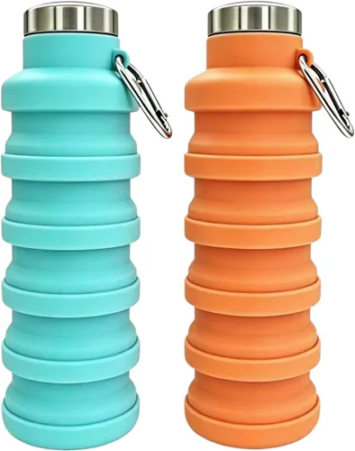 Vista 19 de YCT Botella de agua plegable de 17 onzas (16.9 fl oz), botella de agua deportiva portátil de viaje, botellas de agua plegables de silicona Negro