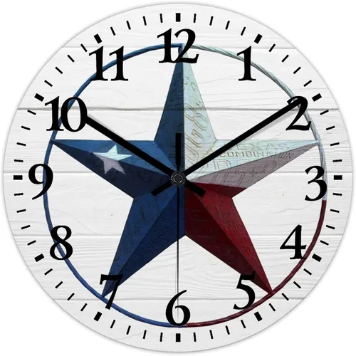 Vista 8 de Reloj de pared vintage con estrella del oeste de Texas con reloj de madera rústica sin tictac, silencioso con pilas, con números grandes, reloj