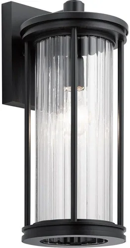 Vista 11 de Kichler Barras 59022BKDS - Aplique de pared aprobado por DarkSky para exteriores de 11.5 pulgadas con cristal acanalado transparente en negro