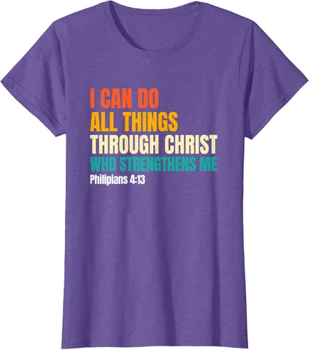 Vista 20 de I Can Do All Things Through Christ Christian Faith Camiseta, Negro, S
