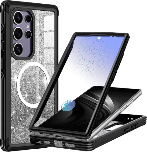 Vista 47 de Funda para Galaxy A16 5G, compatible con MagSafe, funda magnética con purpurina integrada con protector de pantalla de vidrio templado 9H, funda