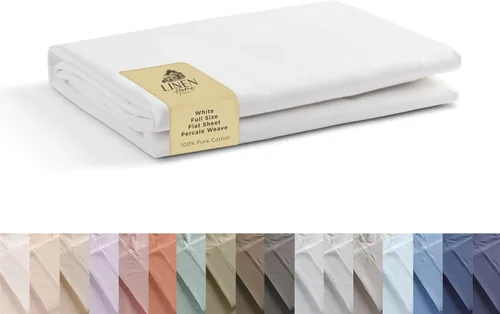 Vista 16 de Sábanas de 100% algodón percal, tamaño individual, 1 sábana encimera, ropa de cama fresca, resistente y transpirable, celeste