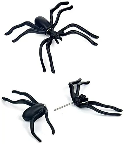 Vista 5 de Cathtering - Aretes de araña de Halloween para mujer, aretes negros de Halloween, accesorios de disfraz para festivales, cosplay, baile, baile