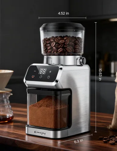Vista 2 de Emojoy - Molinillo de café eléctrico, molinillo de granos de café con 30 ajustes de molienda, molinillo de café para uso doméstico, pantalla táctil