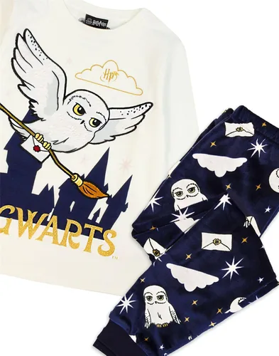 Vista 5 de Harry Potter Pijama Hedwig de manga larga y pantalones de forro polar para niñas, Marfil