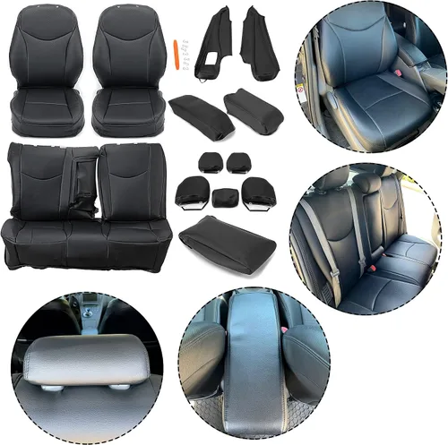 Vista 2 de HECASA Juego de fundas de asiento de cuero sintético negro compatible con Toyota Prius 2010-2015