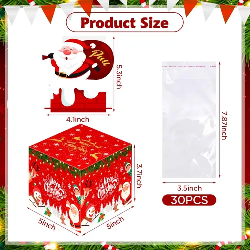Vista 6 de Caja de dinero de Navidad para regalo en efectivo, caja sorpresa de felicidad, cajas de dinero con tarjeta extraíble de Papá Noel y 30 bolsas