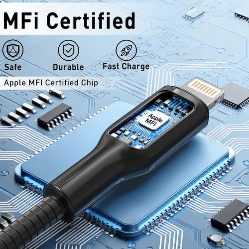 Vista 5 de Cable de carga para iPhone de 6 pies con certificación MFi para gatos y perros, cable Lightning trenzado de metal con carga rápida 3A, compatible