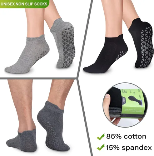 Vista 2 de Calcetines de yoga antideslizantes con agarres para pilates, ballet, barras, descalzo, calcetines antideslizantes de hospital para mujeres y hombres