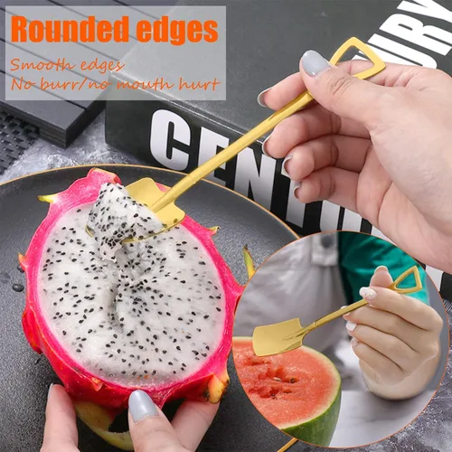 Vista 7 de Cucharas con forma de pala dorada, cucharas de acero inoxidable para té, café, azúcar, mini pala, forma de café, helado, cucharas de postre
