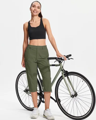 Vista 5 de TACVASEN Pantalones capri de senderismo para mujer, 5 bolsillos, ligeros, de secado rápido, debajo de la rodilla, pantalones cortos deportivos