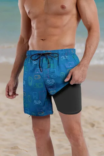Vista 105 de Traje de baño para hombre con forro de compresión de secado rápido de 5.5 pulgadas con forro tipo bóxer amarillo (1-Yellowstar)