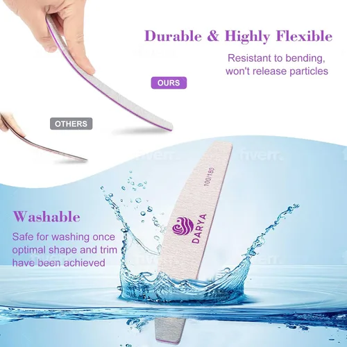 Vista 5 de DARYA Limas de uñas (12 piezas) de doble cara de grano 100/180 para uñas acrílicas, lima de uñas naturales, duraderas, lavables, lima de uñas