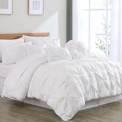 Vista 11 de Chezmoi Collection - Juego de ropa de cama modelo Sydney, 7 piezas, con pliegues decorativos