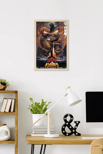 Vista 2 de Trends International Godzilla - Póster de pared Godzilla vs King Ghidorah (1991), 22.4 pulgadas de largo x 14.7 pulgadas, versión rubia enmarcada