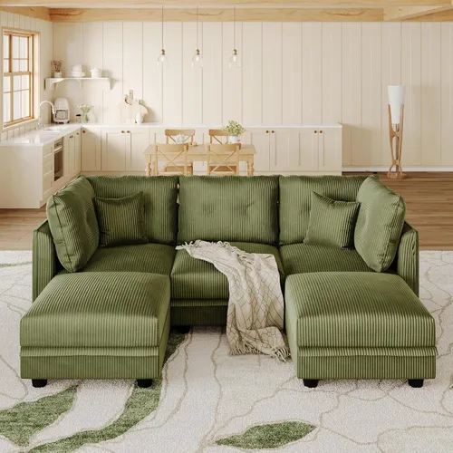 Vista 42 de LLappuil Sofá seccional modular con asientos de almacenamiento, sofá seccional convertible modular en forma de U de pana para sala de estar, sofá