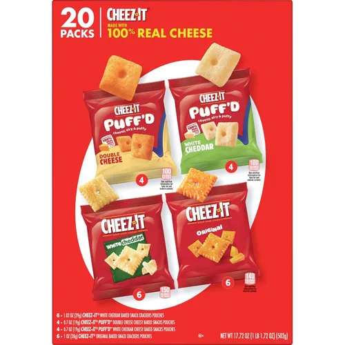 Vista 7 de Cheez-It - Galletas de queso horneadas, galletas saladas para merienda, paquete de variedad para oficina y niños, caja de 17.72 onzas (20 sobres)