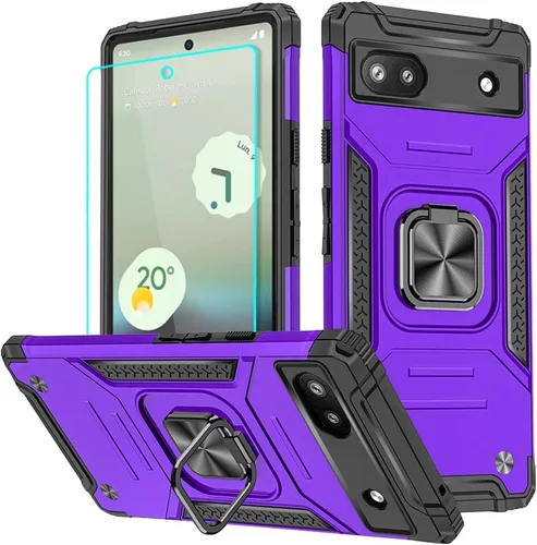 Vista 26 de HNHYGETE Funda para Pixel 6a con protector de pantalla HD, soporte giratorio de grado militar de 360° (resistente) a prueba de golpes para Google