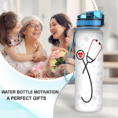 Vista 3 de Estetoscopio personalizado para enfermera, botella de agua motivacional de 32 onzas, nombre personalizado, enfermera, regalos para graduación