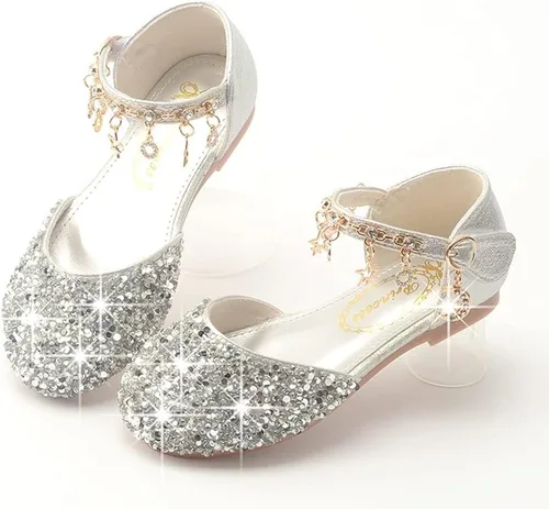 Vista 6 de Zapatos planos de ballet Mary Jane con diamantes de imitación para niña, con brillantina, para niña de las flores, para boda, fiesta, zapatos
