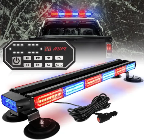Vista 8 de ASPL - Barra de luces estroboscópicas de 66 cm, 126 LED, de emergencia, para techo, doble cara, con controlador, intermitente, de advertencia, luz