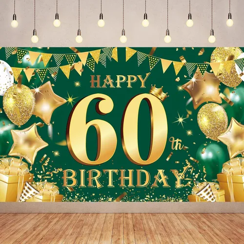 Vista 5 de Cartel de feliz cumpleaños número 100 de oro verde, 3.6 x 6 pies, montaje en pared, fiesta, cumpleaños