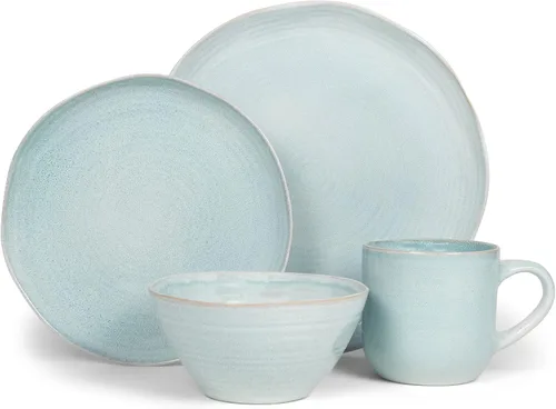 Vista 2 de Elanze Designs Reactive Glaze Farmhouse - Juego de vajilla rústica de cerámica bohemia de cerámica de 16 piezas, servicio para 4, color azul hielo