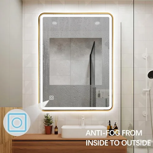 Vista 8 de [Usado] Espejo de baño LED dorado con luz, espejo retroiluminado de 32 x 20