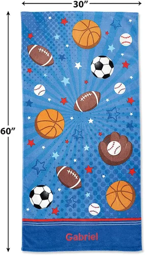 Vista 3 de Lillian Vernon All Sports Toalla personalizada para niños, bordada a medida con nombre o monograma, toallas infantiles extragrandes de 30 x 60