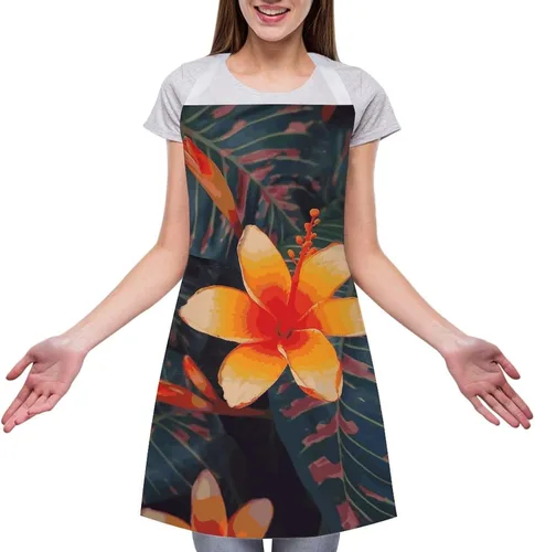Vista 3 de MUSM Hawaii Tropical Flower Apron，Classic Vintage Funny with Pockets Aprons,Adjustable Bib Waterdrop Resistant for Kitchen Cooking Restaurant BBQ