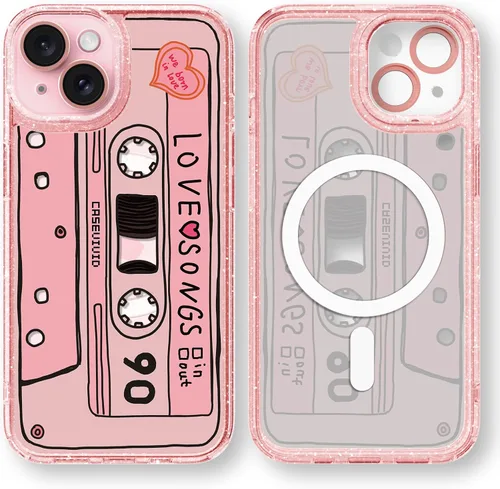 Vista 117 de Compatible para iPhone 13 Funda Bonita Estética - Funda para Teléfono Rosa con Purpurina con Protector de Cámara - Diseño de Cubierta