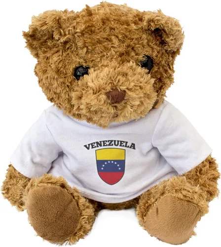 Vista 2 de Oso de peluche con la bandera de Venezuela, lindo y suave, regalo de cumpleaños de Navidad