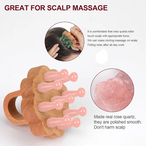 Vista 4 de ideayard Hongo Gua Sha 2pcs & Peine Masaje Cuarzo Rosa