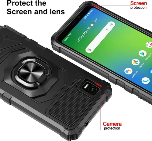 Vista 4 de Compatible con Cricket Debut Smart Case (2022) con protector de pantalla de vidrio templado, protector de cuerpo completo [grado militar], soporte