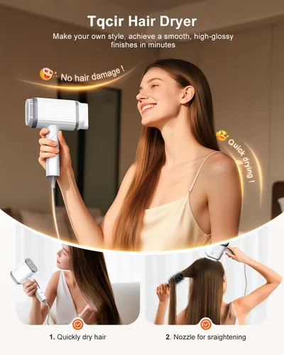 Vista 9 de Tqcir Secador de pelo, 220,000 rpm, motor sin escobillas, doble velocidad sin escobillas, secado rápido 6X, 500 millones de secadores de pelo