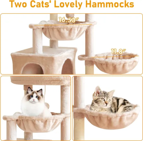Vista 4 de KIYUMI - Árbol para gatos, torre para gatos, condominio con poste de rascado de sisal para gatos de interior, árbol para gatos con hamaca y juguetes